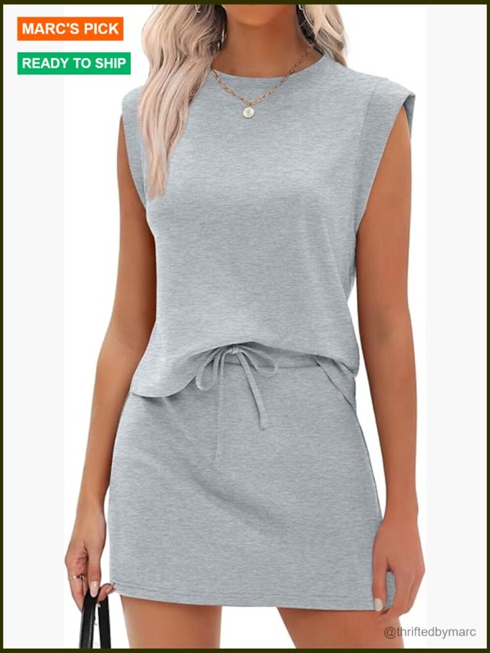 Summer Athletic Skort Set Cap Sleeve Top Drawstring Waist Regular Fit